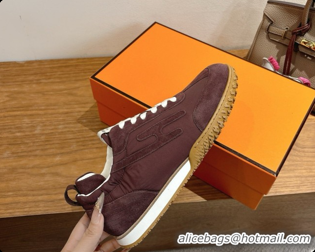 Best Grade Hermes Jet Sneaker in Suede & Fabric H091638 Dark Brown 2026