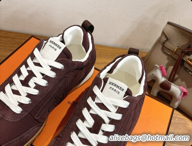 Best Grade Hermes Jet Sneaker in Suede & Fabric H091638 Dark Brown 2026