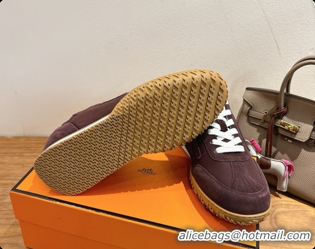 Best Grade Hermes Jet Sneaker in Suede & Fabric H091638 Dark Brown 2026