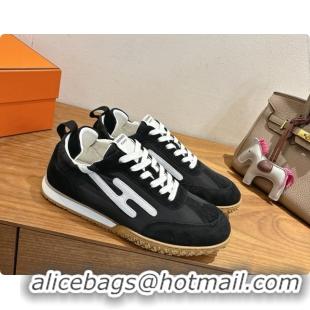 Grade Quality Hermes Jet Sneaker in Suede & Fabric H091639 Black/White 2026