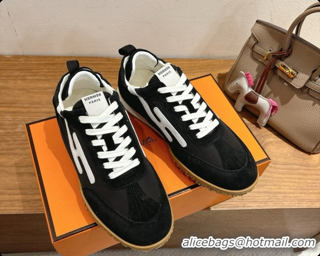 Grade Quality Hermes Jet Sneaker in Suede & Fabric H091639 Black/White 2026