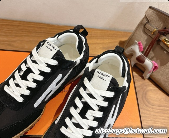 Grade Quality Hermes Jet Sneaker in Suede & Fabric H091639 Black/White 2026