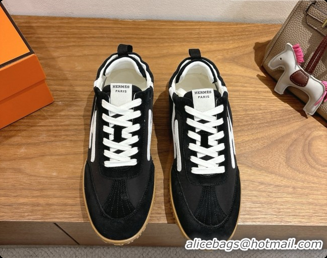 Grade Quality Hermes Jet Sneaker in Suede & Fabric H091639 Black/White 2026