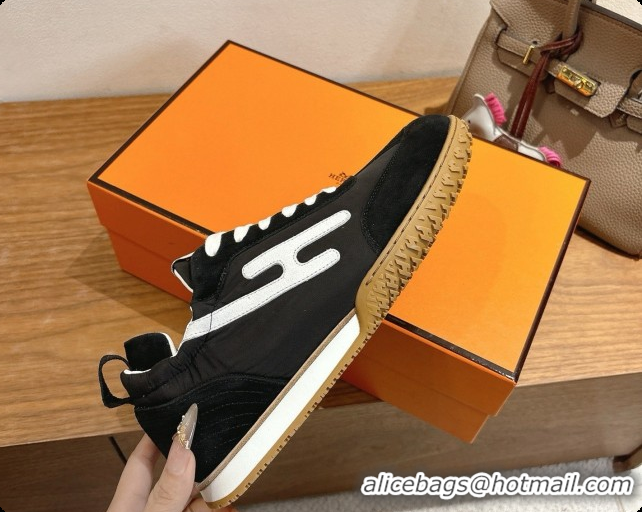 Grade Quality Hermes Jet Sneaker in Suede & Fabric H091639 Black/White 2026