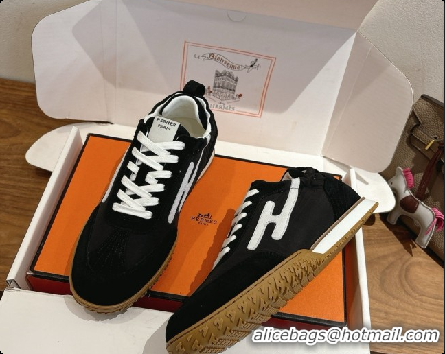 Grade Quality Hermes Jet Sneaker in Suede & Fabric H091639 Black/White 2026