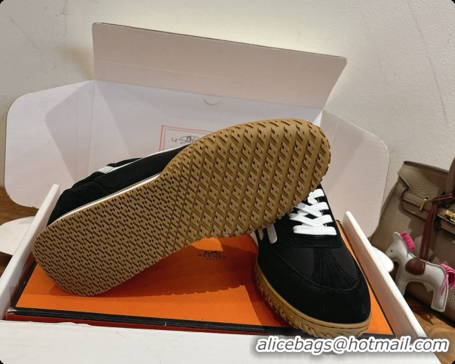 Grade Quality Hermes Jet Sneaker in Suede & Fabric H091639 Black/White 2026