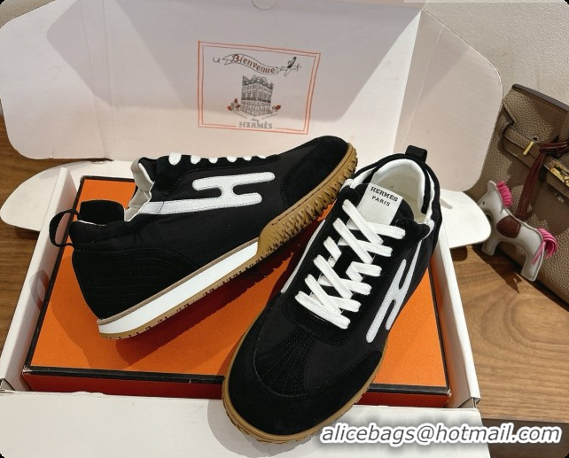 Grade Quality Hermes Jet Sneaker in Suede & Fabric H091639 Black/White 2026
