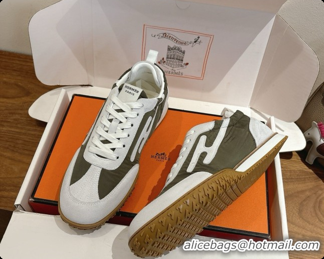 Top Grade Hermes Jet Sneaker in Suede & Fabric H091641 Dark Green 2026