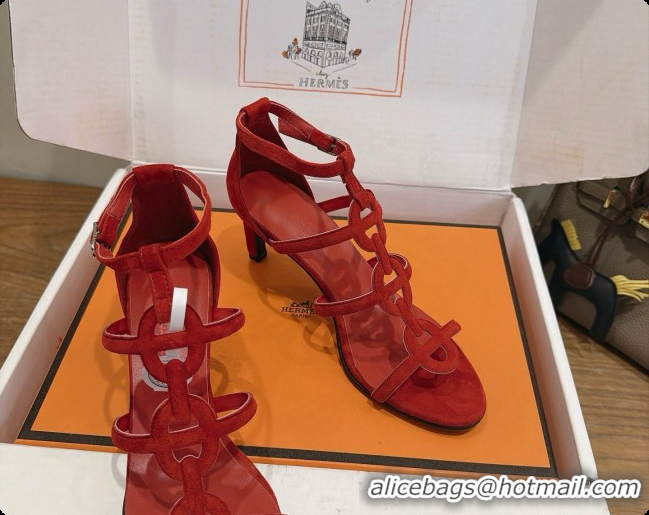 Sophisticated Hermes Magic 70 Sandal in Suede H091650 Orange Red 2026