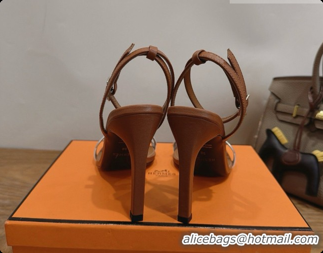 Shop Duplicate Hermes Calfskin Heeled Sandal H091662 Silver/Brown 2026
