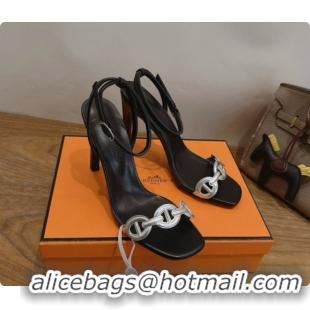 Top Design Hermes Calfskin Heeled Sandal H091661 Silver/Black 2026