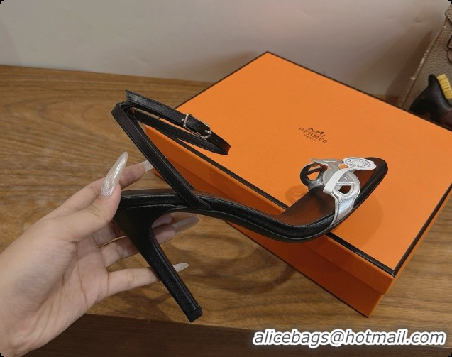 Top Design Hermes Calfskin Heeled Sandal H091661 Silver/Black 2026