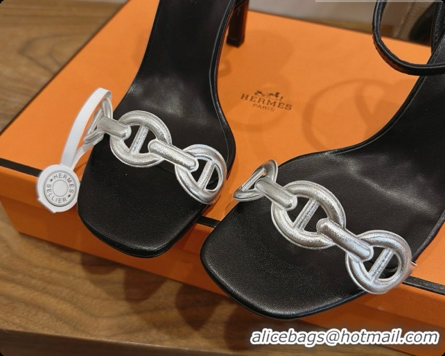 Top Design Hermes Calfskin Heeled Sandal H091661 Silver/Black 2026