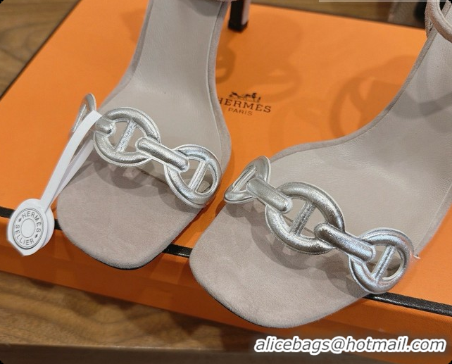 Luxury Cheap Hermes Calfskin & Suede Heeled Sandal H091663 Silver/Grey 2026