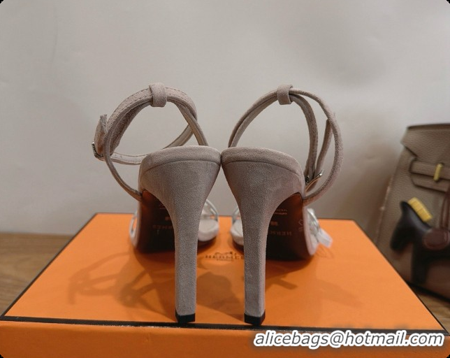 Luxury Cheap Hermes Calfskin & Suede Heeled Sandal H091663 Silver/Grey 2026