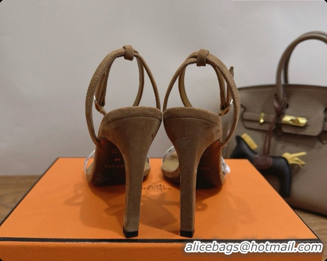 Big Discount Hermes Calfskin & Suede Heeled Sandal H091665 Silver/Brown 2026