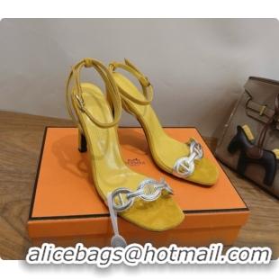 Good Taste Hermes Calfskin & Suede Heeled Sandal H091667 Silver/Yellow 2026