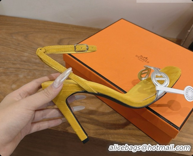 Good Taste Hermes Calfskin & Suede Heeled Sandal H091667 Silver/Yellow 2026