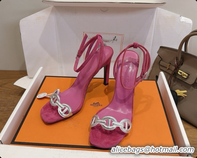 Sumptuous Hermes Calfskin & Suede Heeled Sandal H091668 Silver/Rosy 2026