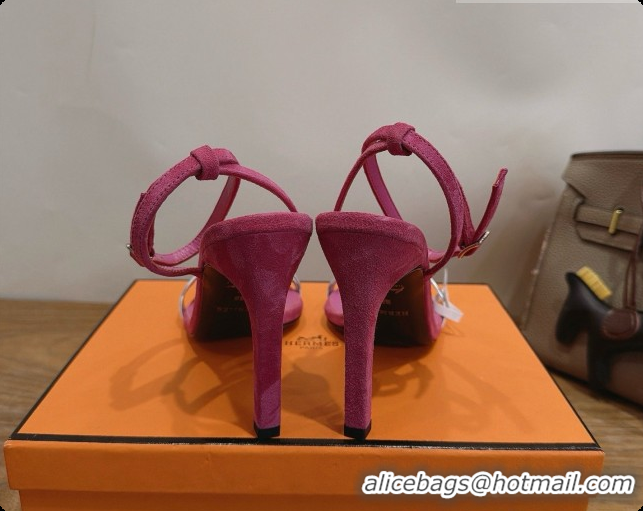 Sumptuous Hermes Calfskin & Suede Heeled Sandal H091668 Silver/Rosy 2026