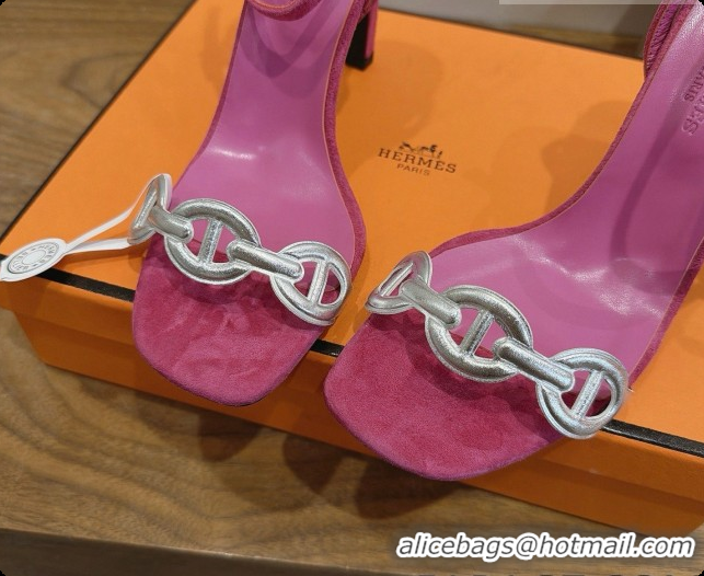 Sumptuous Hermes Calfskin & Suede Heeled Sandal H091668 Silver/Rosy 2026