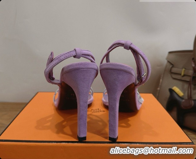 Most Popular Hermes Calfskin & Suede Heeled Sandal H091669 Silver/Purple 2026