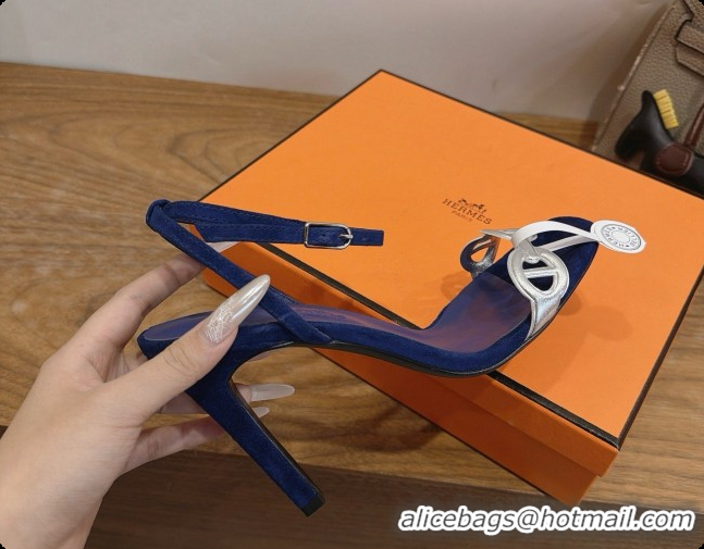 Low Price Hermes Calfskin & Suede Heeled Sandal H091670 Silver/Blue 2026