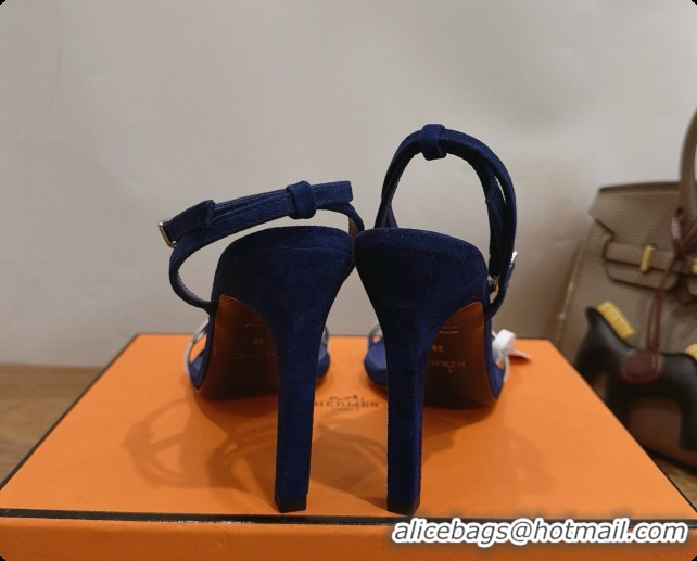 Low Price Hermes Calfskin & Suede Heeled Sandal H091670 Silver/Blue 2026