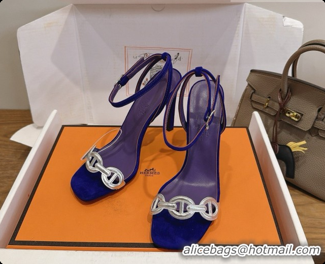 Best Design Hermes Calfskin & Suede Heeled Sandal H091671 Silver/Blue 02 2026