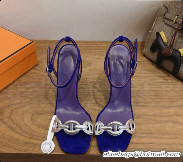 Best Design Hermes Calfskin & Suede Heeled Sandal H091671 Silver/Blue 02 2026