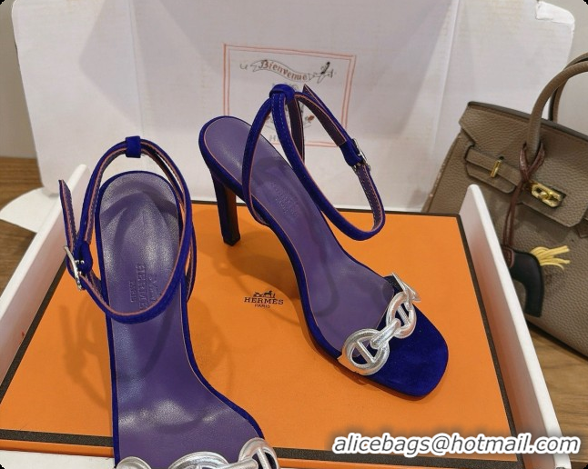 Best Design Hermes Calfskin & Suede Heeled Sandal H091671 Silver/Blue 02 2026
