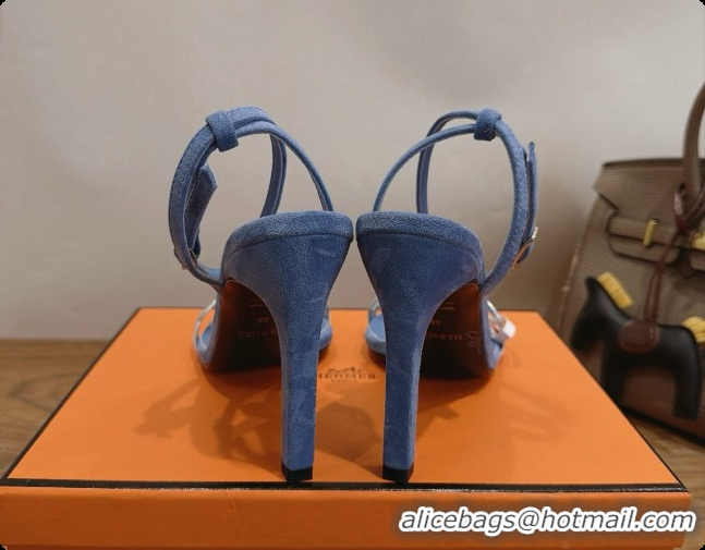 Cheap Price Hermes Calfskin & Suede Heeled Sandal H091672 Silver/Blue 03 2026
