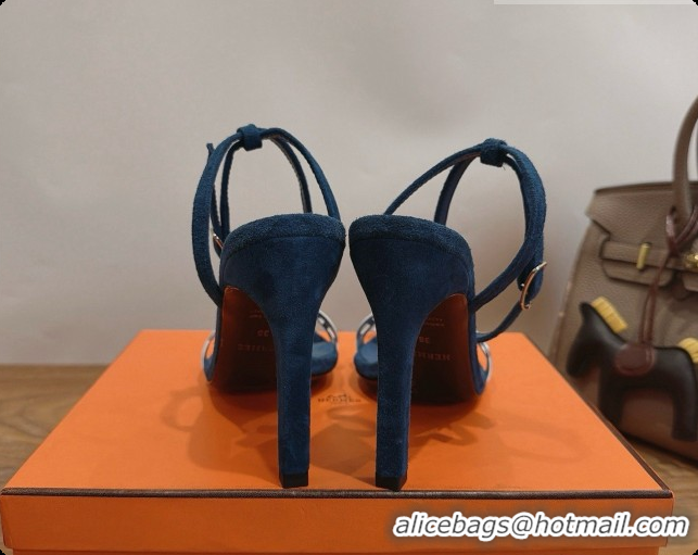 New Style Hermes Calfskin & Suede Heeled Sandal H091673 Silver/Blue 04 2026