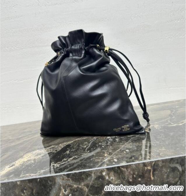 Top Design Celine Small Crystal Pouch Bag in Lambskin Leather 123662 Black 2026