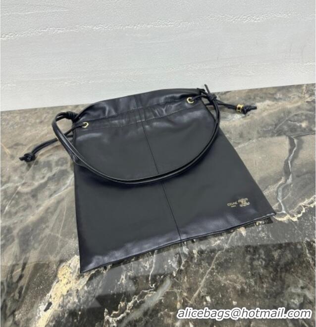 Top Design Celine Small Crystal Pouch Bag in Lambskin Leather 123662 Black 2026