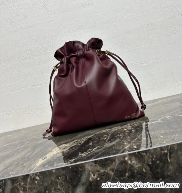 Top Design Celine Small Crystal Pouch Bag in Lambskin Leather 123662 Syrah Red 2026