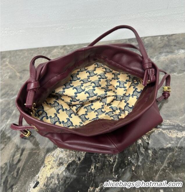 Top Design Celine Small Crystal Pouch Bag in Lambskin Leather 123662 Syrah Red 2026