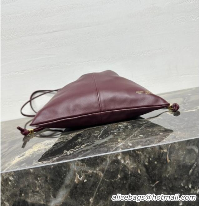 Top Design Celine Small Crystal Pouch Bag in Lambskin Leather 123662 Syrah Red 2026