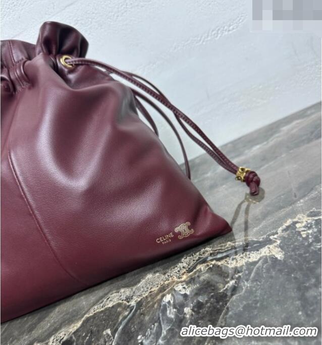 Top Design Celine Small Crystal Pouch Bag in Lambskin Leather 123662 Syrah Red 2026