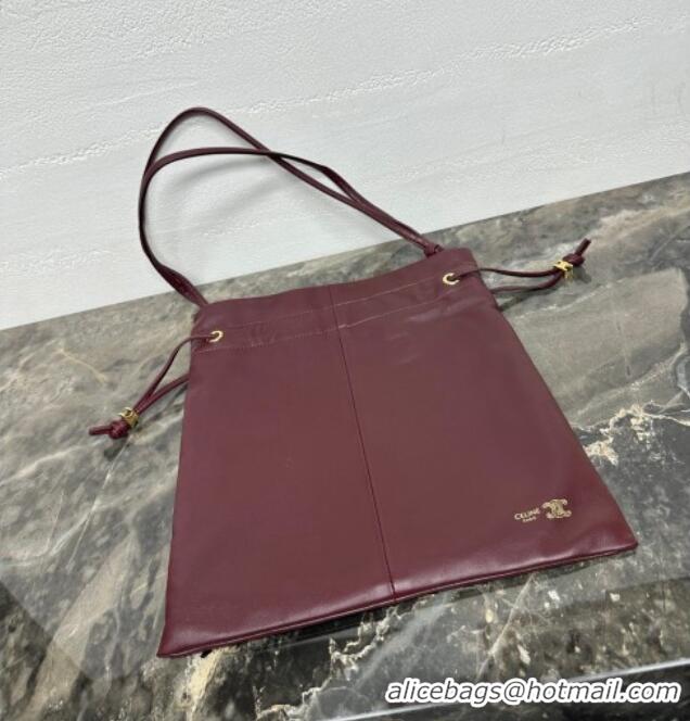 Top Design Celine Small Crystal Pouch Bag in Lambskin Leather 123662 Syrah Red 2026
