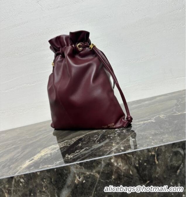 Top Design Celine Small Crystal Pouch Bag in Lambskin Leather 123662 Syrah Red 2026