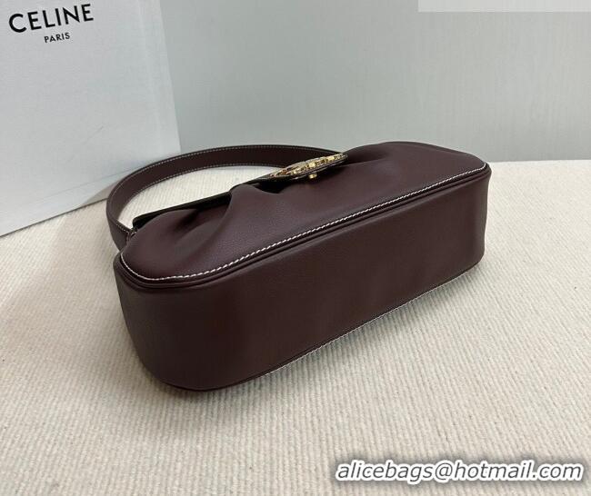 Famous Brand Celine Medium Polly Hobo Bag in Supple Calfskin 115633 Burgundy 2026