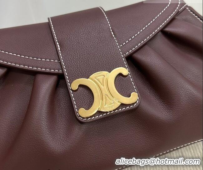 Famous Brand Celine Medium Polly Hobo Bag in Supple Calfskin 115633 Burgundy 2026