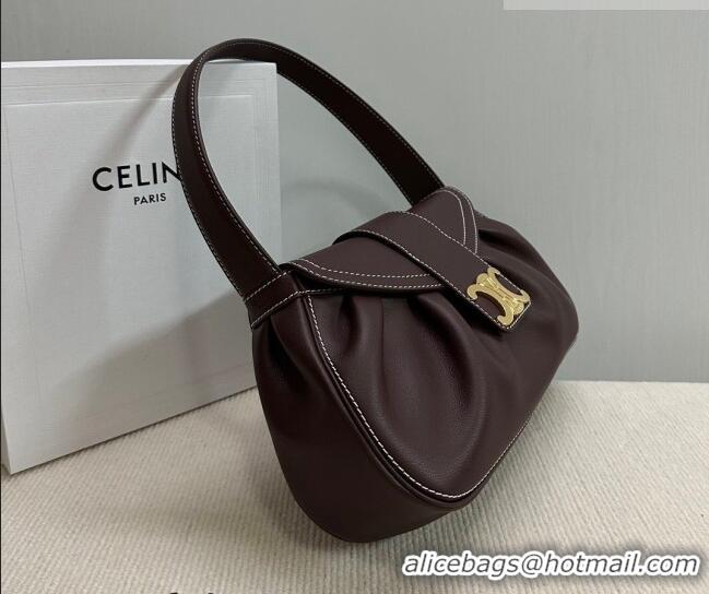 Famous Brand Celine Medium Polly Hobo Bag in Supple Calfskin 115633 Burgundy 2026