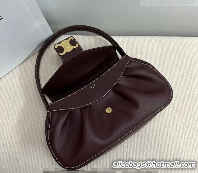 Famous Brand Celine Medium Polly Hobo Bag in Supple Calfskin 115633 Burgundy 2026
