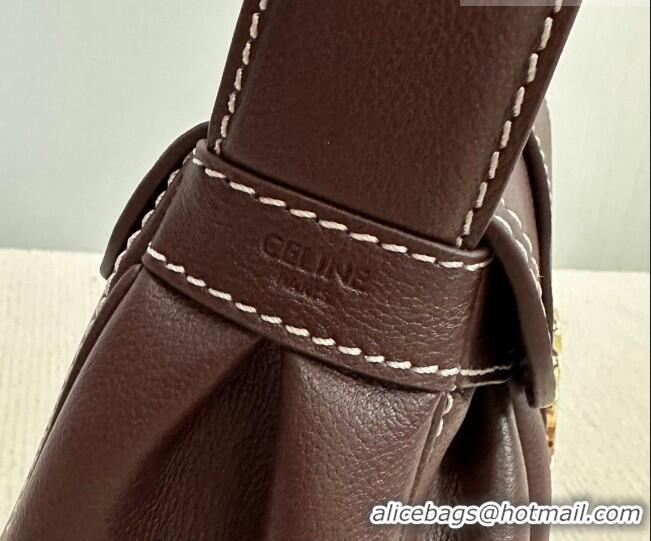 Famous Brand Celine Medium Polly Hobo Bag in Supple Calfskin 115633 Burgundy 2026