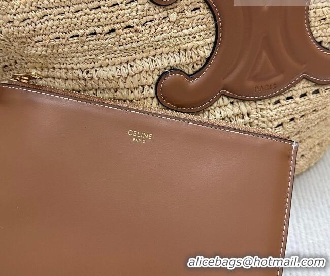 Top Quality Celine Classic Panier Medium Couffin Basket Bag in Raffia Straw Patchwork and Calfskin 119682 2026