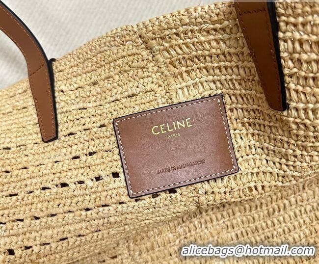 Top Quality Celine Classic Panier Medium Couffin Basket Bag in Raffia Straw Patchwork and Calfskin 119682 2026