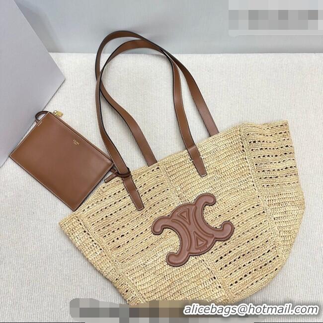 Top Quality Celine Classic Panier Medium Couffin Basket Bag in Raffia Straw Patchwork and Calfskin 119682 2026
