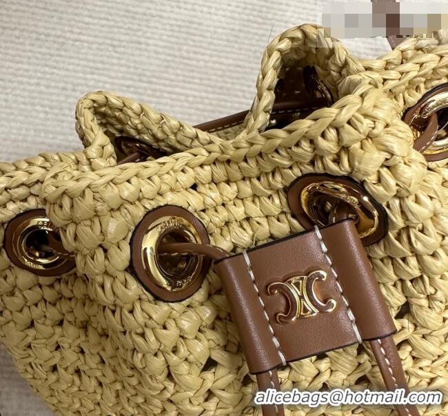 Promotional Celine Teen Clara Bucket Bag in Raffia Straw and Calfskin 122622 2026